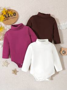 男婴保暖高领抓绒连体衣，适合秋冬春季穿着 - 紫色 - 查看 10