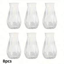 1/2/5/10pcs Plastic Striped Vase, Clear Glass Flower Vase, Floral Arrangement Craft Suitable For Various Bouquets And Decorative Display, Applicable For Holiday And Home Decor, Suitable For Table Decoration, Wedding, Family Dinner Vase Decor - White - View 4