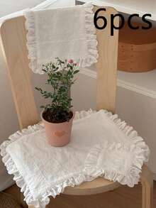 1 件/6 件韩式白色蝴蝶结蕾丝荷叶边餐垫，简约背景杯垫，家居餐厅垫