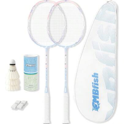 Set With 2 Rackets, 3 Shuttlecocks, 2 Replacement Grip Tapes And 1 Bag - Perfect For Beginners & Outdoor Games