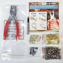 100/202/402 件 6mm 鸡眼铁钳金属按扣套装、金银鸡眼铁钳、紧固件钳、缝纫和工艺打孔工具套件、五爪扣安装套件、无按钮铆钉、手压钳按扣、按扣、索环工具套件、金属鸡眼和金银垫圈、鸡眼和索环手动压接套件，适用于皮革/皮带/鞋子/工艺品 - 彩色 - 查看 10