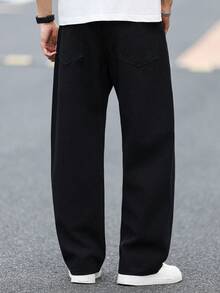 1pc Hearty Haven Men's Casual Straight Leg Jeans, Simple College Style Street Wear, Comfortable Denim Pants For All Seasons (No Belt Or Accessories) - Black - View 2