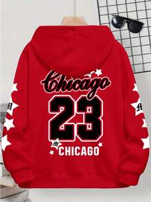 Teen Boy Fashionable Sports Number 23 English Graphic Casual Pullover Sweatshirt, Versatile For Street, Outdoor, Sports, Daily Commute - Red - View 2