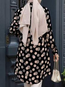 Women's Casual Polka Dot Print Arabic Style Top - Black - View 3
