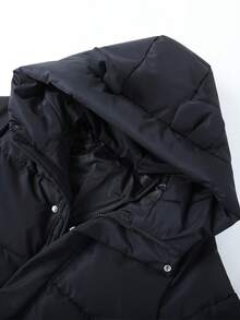 儿童棉服外套中长款连帽长袖保暖真口袋拉链保暖防风冬季面包外套 - 黑色 - 查看 4