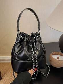 Women Bucket Bag With Chain Strap, Fashion Shoulder Bag Suitable For Shopping, Wallet, Purse, Young Women, College Students, Beginners, White-Collar. Very Suitable For Office, University, Work, Business, Commuting, Outdoor Activities, Travel And Picnic - Black - View 5