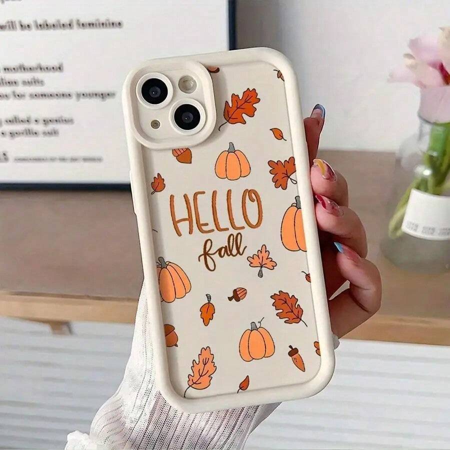 Autumn Maple Leaf Pumpkin Chestnut Pattern Ivory White Phone Case For IPhone 11 12 13 14 15 16 Pro Max XS XR X 7 8 Plus Series, Suitable As A Gift On Special Holidays To Girlfriends, Boy Friends Or Yourself, Textured Phone Case, Phone Case Vintage, Animal Phone Case, Beaded Phone Case, Holiday Gift, Special Occasion Gift, Textured Finish, Vintage Design, Durable Case, Beaded Detailing, Decorative Case, Unique Phone Accessory, For Him, For FriendsSuitable For IPhone 17 Air - 黑色 - 查看 1