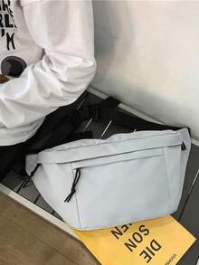Casual Versatile Minimalist Large Capacity Adjustable Strap Zipper Shoulder Bag - Light Grey - View 4