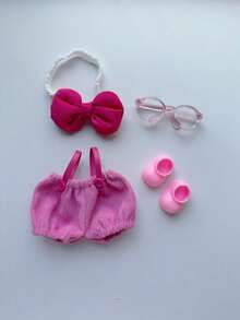 3pcs (Clothing Only) Summer Set With Rose And Hair Accessories, Glasses, Suspenders, Pants Set