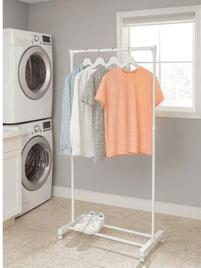 Arara de Roupas com Rodinhas Até 10kg Chão Desmontável Portátil Quarto Sapateira Regulagem Altura