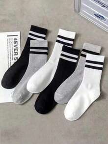 5 双男士百搭轻便舒适个性化字母印花中筒袜（1/2/3/4/5/6/10/20 双） - 彩色 - 查看 2