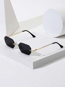 015835340007 1 chiếc kính râm thời trang cổ điển không gọng hình lục giác nhỏ dành cho nam/nữ, màu chuyển sắc, phù hợp cho đường phố, bãi biển, đi làm hàng ngày, phong cách du lịch cổ điển (Đi kèm dây đeo, hộp đựng kính và khăn lau) - màu đen - Xem 9