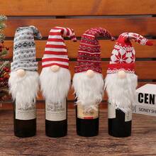 1pc Christmas Decoration Doll Wine Bottle Hat Knitted Forest Old Man Wine Bottle Set, Restaurant Decor