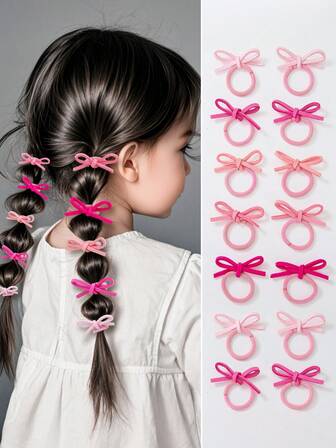 10pcs/Pack Girls Mini Ribbon Bow Hair Ties, Simple & Cute, Suitable For Fine Hair, Elastic & Durable, Ideal For Everyday Use
