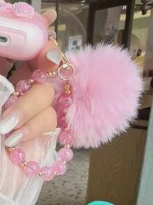 全新可爱粉色水钻蝴蝶结、粉色毛球、粉色雪花链装饰手机壳 - 粉色 - 查看 3