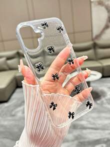 Funda de teléfono suave y transparente con lazo negro de TPU, lentejuelas y fondo de resina epoxi, compatible con iPhone 17/17Air/17Pro/17ProMax/16/15/14/13/12/11/X/XS/XR/Mini/Pro Max/Pro/Plus, regalo de primavera para cumpleaños o aniversario - Negro - Ver 3