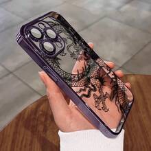 Estuche protector de teléfono con textura mate para hombres y mujeres, patrón creativo de Dragón Volador en el Cielo, ideal para iPhone 16 15 14 13 12 11 Pro Max/Pro/Plus, resistente a caídas con parte trasera suave y transparente - Blanco - Ver 1