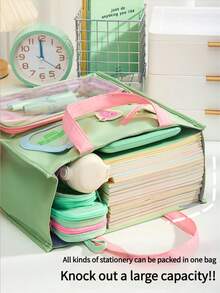 1 件大容量儿童辅导包 - 多隔层帆布手提书包，适合在校学生，家庭作业整理器，带文件袋，可存放美术用品，学习手提包，适合男孩和女孩 - 魔鬼氈補習袋 - 查看 3