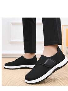 Casual Versatile Solid Color Sports Hook And Loop Lightweight House/Work Shoes, Anti-Slip Breathable Walking Sneakers