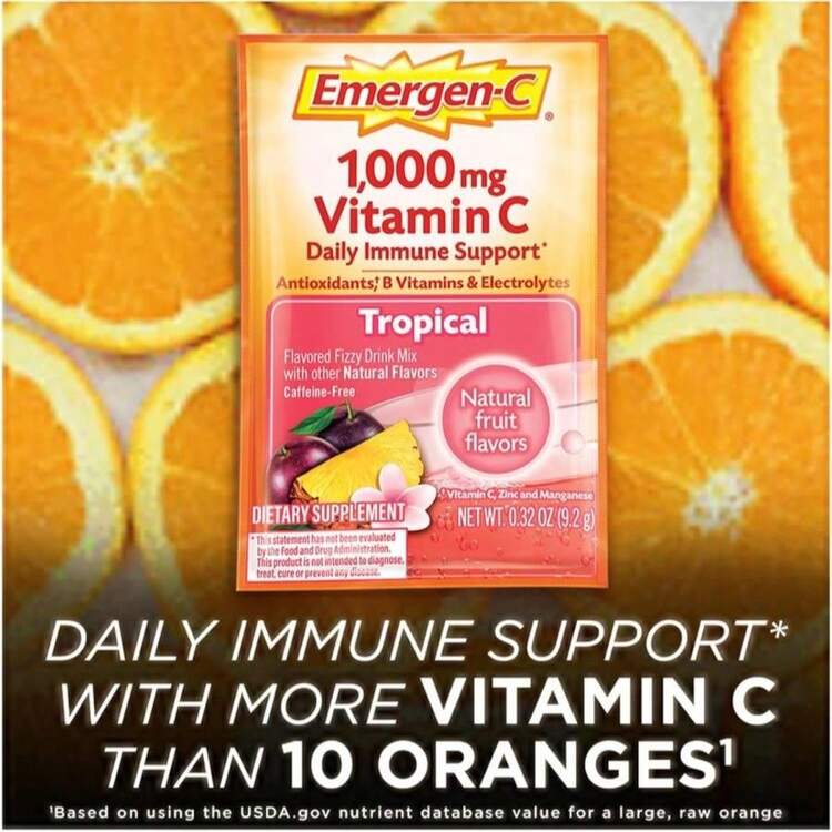 Emergen-C 1000mg Vitamin C Powder For Daily Immune Support Caffeine Free Vitamin C Supplements With Zinc And Manganese, B Vitamins And Electrolytes, Super Orange Flavor - 30 Count - Flavor NameF - 查看 3