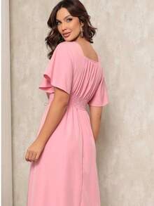 Women's Short Sleeve Princess Elegant Midi Dress - Rosa bb - 查看 4