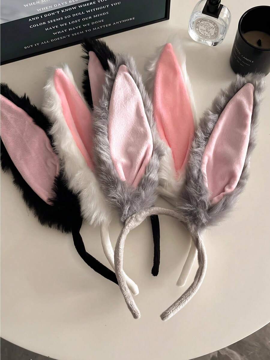 1个可爱毛绒狐狸耳朵发箍，圣诞节发饰，长款兔耳朵发箍，涤纶可爱卡哇伊动物耳朵头饰，适合女性，万圣节，发带，发箍，女士头饰，家居美发饰品 - 彩色 - 查看 1