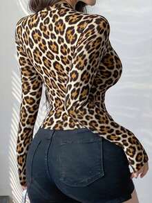 Christmas Women Leopard Paw Animal Print Sporty Outdoor Jacket, Zipper Cardigan Fitness Wear, Street Fashion Style, Slim Fit Long Sleeve Jacket Coat For Autumn/Winter