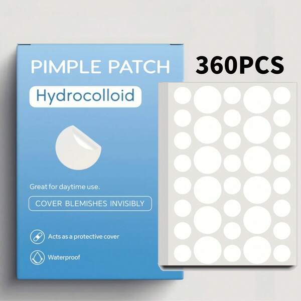 Adesivos hidrocoloides para acne 360 peças - Adesivos para manchas diurnas e noturnas, suaves e não irritantes - à prova d'água e respiráveis, que escondem manchas de acne e cobrem espinhas e manchas, adesivos para acne facial e para cuidados com a pele - invisíveis, ultrafinos essenciais