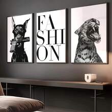 三幅无框帆布海报，现代艺术风格，以灵缇犬和豹子为主题，时尚艺术印刷品，适合卧室、客厅、厨房、走廊等墙面装饰，现代时尚家居装饰礼品，2D平面设计，是房间装饰的完美之选。