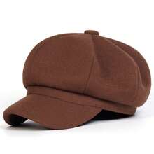 1 pieza Sombrero octogonal de fieltro de lana de unicolor para mujer, boina de moda, versátil para exteriores, casual, negocios, fiestas, cálido para otoño/invierno - Multicolor - Ver 8