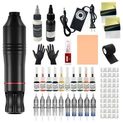 CASALIVA Kit Completo Tatuador Profesional, Tattoo Kit con Fuente de AlimentaciÃón y 10 Colores de Pigmentos para Tattoos,Principiantes y Expertos