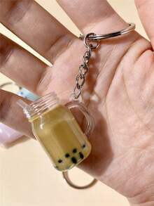 1pc Creative Faux Pearl Bubble Tea Keychain, Cute Personalized Keyring Bag Charm, Party Small Gift Halloween Accessories Teachers Day Bag Accessories Lanyards With Id Holder Car Accessories Bag Charms Car Accessories Friend Sister Gift Ideas - Coffee Brown - View 3