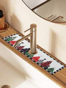 1Pc Christmas Sink Faucet Absorbent Pad,Merry Christmas Dish Drying Mat Including Snowflake,Red White Floral,Gingerbread Man And Christmas Tree Style,10*38/14*60cm Durable And Absorbent Sink Surround Cover,Bathroom And Kitchen Faucet Mat,Christmas Decorations For Home,Xmas Party Decor,Christmas Party Favors,Winter Decorations,Ideal Christmas Decoration Gift,Countertop Protector, Kitchen Sink Mat,Washbasin Protector - Multicolor - View 5