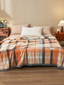 1pc Plaid Jacquard Trim Velvet Warm Thick Blanket, Soft & Skin-Friendly, Multi-Size & Multi-Purpose For Office, Living Room, Bedroom