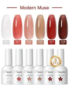 peacecolor 6 PIEZAS Esmalte de uñas de gel de cristal de 10ML, juego de esmalte de gel de uñas rojo, marrón, desnudo y transparente que se retira con remojo, de larga duración para mujeres, regalo de salón DIY