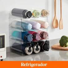Lifewit - Organizador apilable de botellas de agua para armario, soporte para botellas de agua, organización y almacenamiento de despensa de cocina, estantes de plástico para nevera, soporte para tazas de viaje paquete de 4 capacidad para 12 botellas - 9 botellas - Ver 8