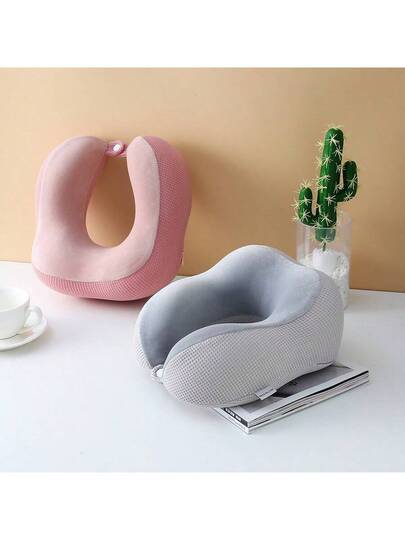 Waffle Texture Compressible Memory Foam Shaped Neck Pillow, Convenient Storage, Slow Rebound, Travel Support Kussen Airplane, Sleeping, Pain Relief view 9