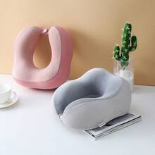 Waffle Texture Compressible Memory Foam U-Shaped Neck Pillow, Convenient Storage, Slow Rebound, Travel Neck Support Pillow For Airplane, Sleeping, Neck Pain Relief