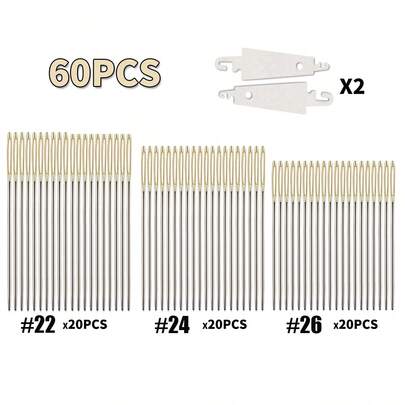 60pcs Cross Stitch Needles + Stainless Steel Needle Threader 22# 24# 26# Cross Stitch DIY Embroidery Hand Needles