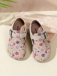 1 Pair Girls' Flat Shoes, Printed Pattern Design, Soft & Lightweight PU Leather, Hook And Loop Closure, Round Toe Casual Flats, Fashionable & Cute, Suitable For Indoor & Outdoor, All Seasons - Multicolor - View 3