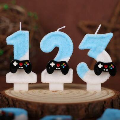 创意畅销0-9数字和字母生日蜡烛，手工DIY生日蛋糕，节日主题派对装饰蜡烛，蓝白拼接，游戏控制器，闪光，彩色绘画，高端婚礼，派对，毕业典礼，生日蛋糕数字蜡烛，周年庆典蜡烛，男女通用