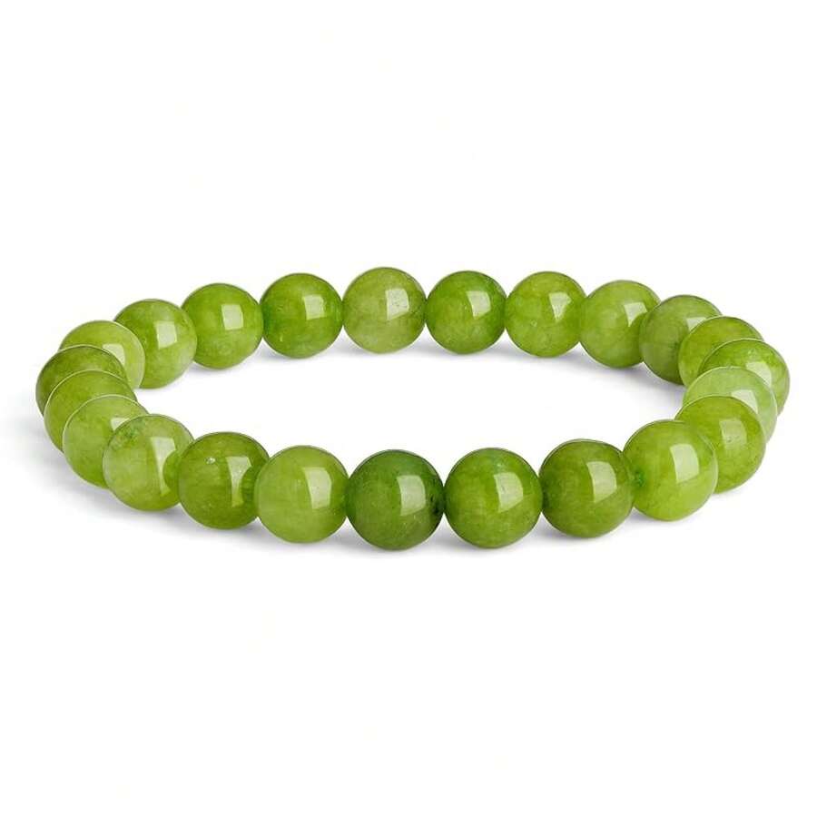 Vibe Green Jade Bracelet - Healing Wealth Bracelet - Jade Beaded Bracelet Women Men - Bring Good Luck Prosperity And Emotional Balance - Adjustable Size - Peridot - 查看 1