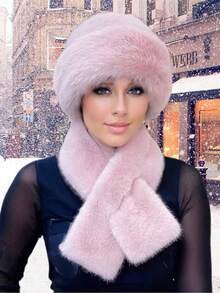 1件圣诞礼物，时尚女士冬季款式，厚实保暖的人造毛皮，简约时尚，蒙古风人造毛皮户外渔夫帽