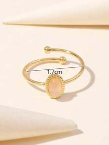 1pc 14K Gold Plated Dopamine Inspired Baroque Style Natural Stone Decor Adjustable Stainless Steel Ring, Suitable For Women's Daily Wear, Gift, Stainless Steel Ring, Women's Gold Ring, Ins Style, Halloween, Christmas, Women's Jewelry - 彩色 - 查看 2