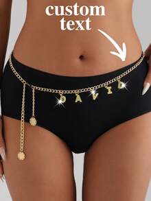 1pc Customized Letter Text Women's Intimate Accessory, Simple Single-Layer Body Chain Thick Aluminum Chain Body Chain Waist Chain, Personalized Punk Resort Hottie, Suitable For Customized Text, Party Wear