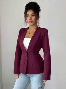 Lilyhouse Women's Jacket Fall/Winter Solid Color Elegant Daily Casual Commute Office V-Neck A-Line Waist Slim Fit Long Sleeve Jacket Autumn/Winter Cloths For Women