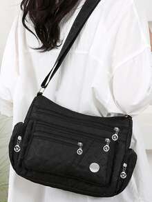 女士包，新款中年女士包，尼龙帆布包，单肩斜挎包，休闲百搭 - 黑色 - 查看 6