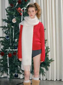 1pc Unisex Solid Color Comfortable Warm Scarf, High-Quality Blended Mohair Shawl For Keeping Warm