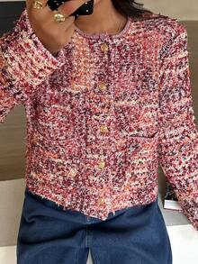 Seelio Spring Autumn Women Short Tassel Cardigan, Round Neck Single-Breasted Knitted Jacket - Pink - View 5