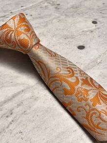 Luxury Men's Skinny Ties Polyester Silk Solid Polka Dot Striped Check Skinny Jacquard Groomsman Tie - 橘色 - 查看 4